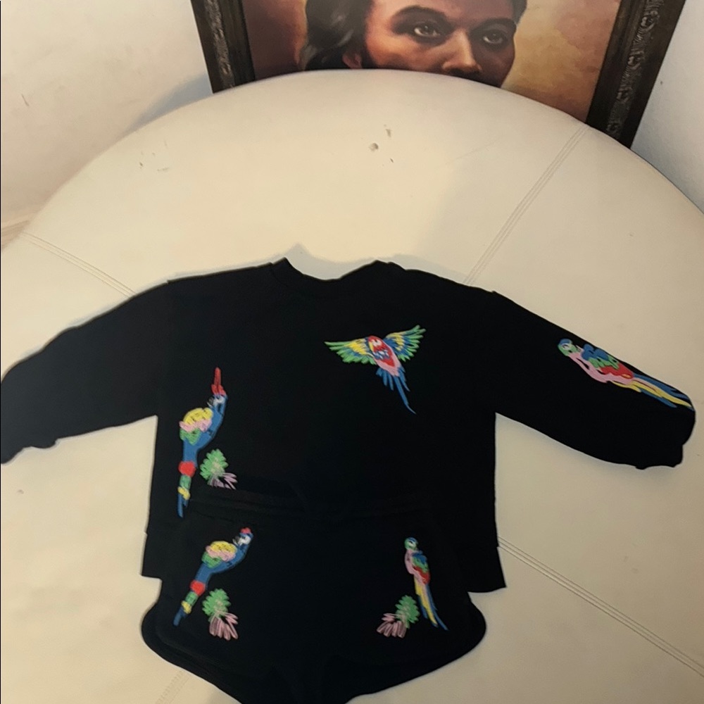 Stella McCartney Black Parrot Print Kids Matching Set